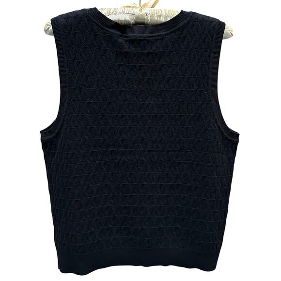 NWT Michael Kors Women’s Sz Sm & Med Black Sweater Vest Gold Logo Buttons K626 - Picture 2 of 14